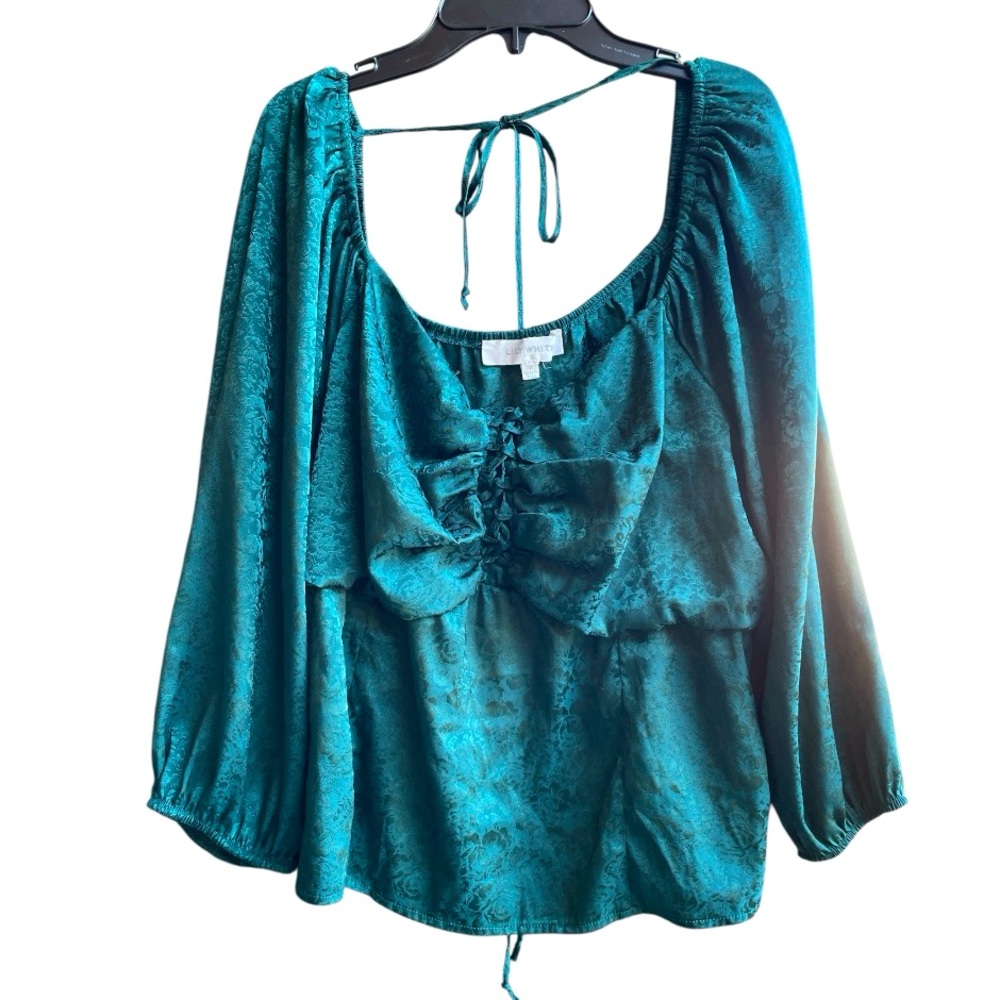Lily White 3/4 Sleeve Emerald Green Blouse Size 3X